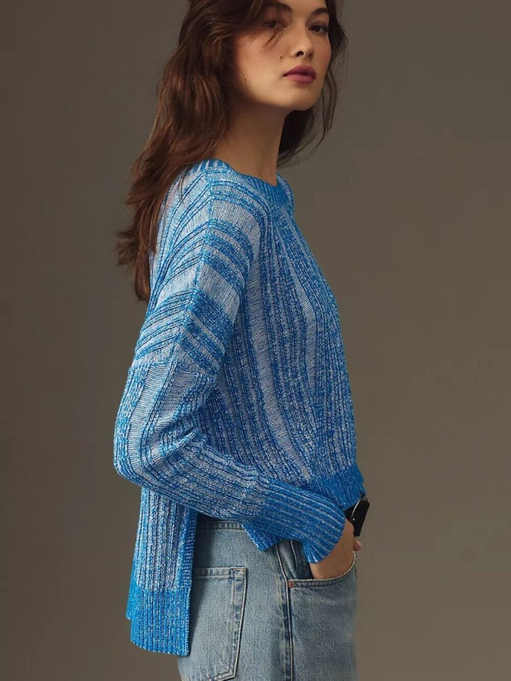 Pilcro anthropologie Blue Textured High-Low Pullover Sweater XS 36307